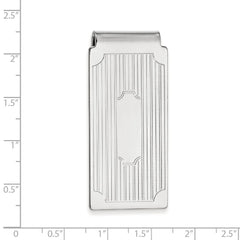 Rhodium-plated Kelly Waters Hinged Money Clip with Lines and Cut Corners
