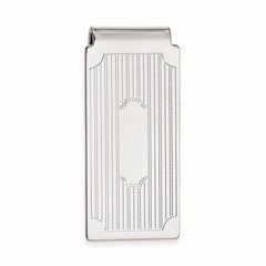 Rhodium-plated Kelly Waters Hinged Money Clip with Lines and Cut Corners