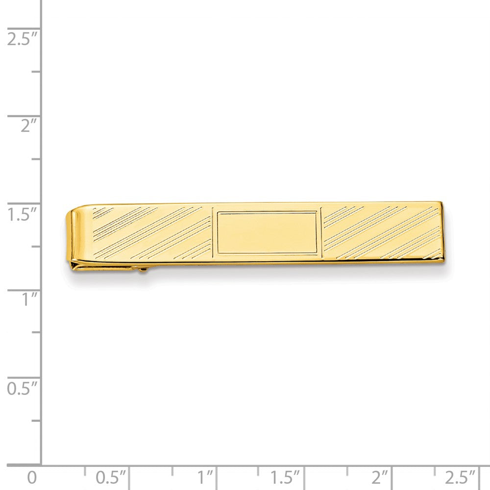 Gold-plated Kelly Waters Lined Tie Bar with Center Square