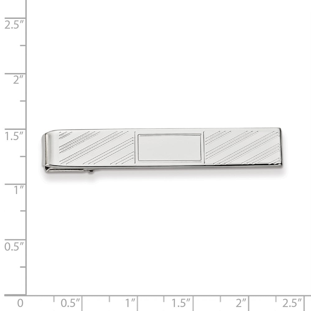 Rhodium-plated Kelly Waters Lined Tie Bar with Center Square