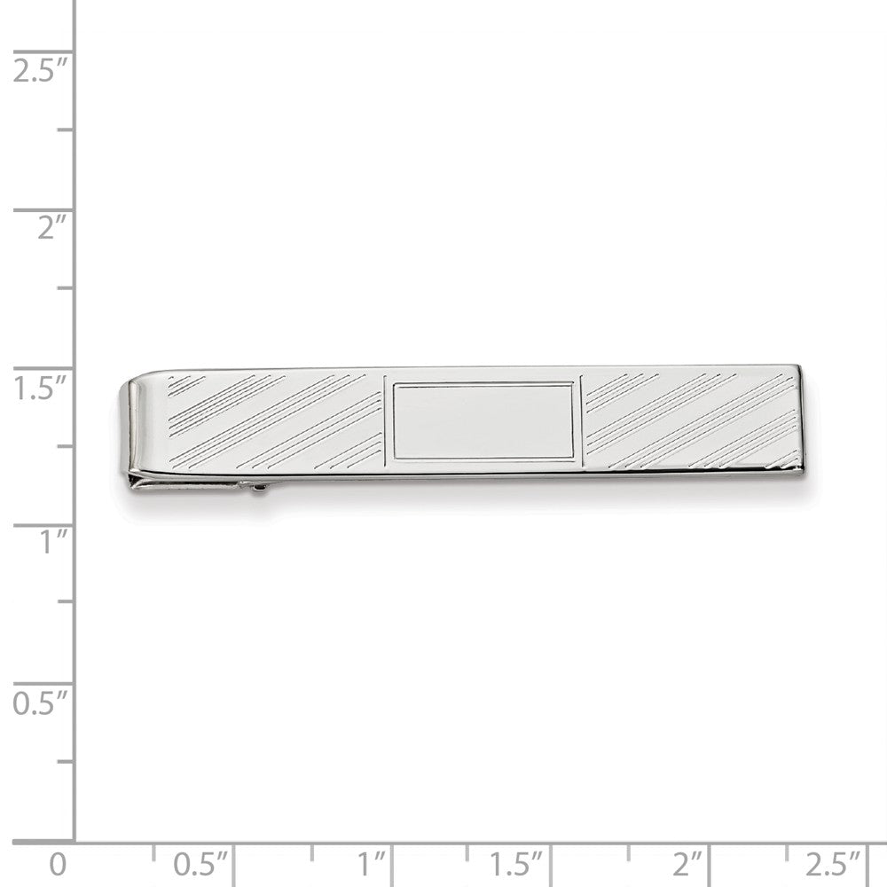 Rhodium-plated Kelly Waters Lined Tie Bar with Center Square