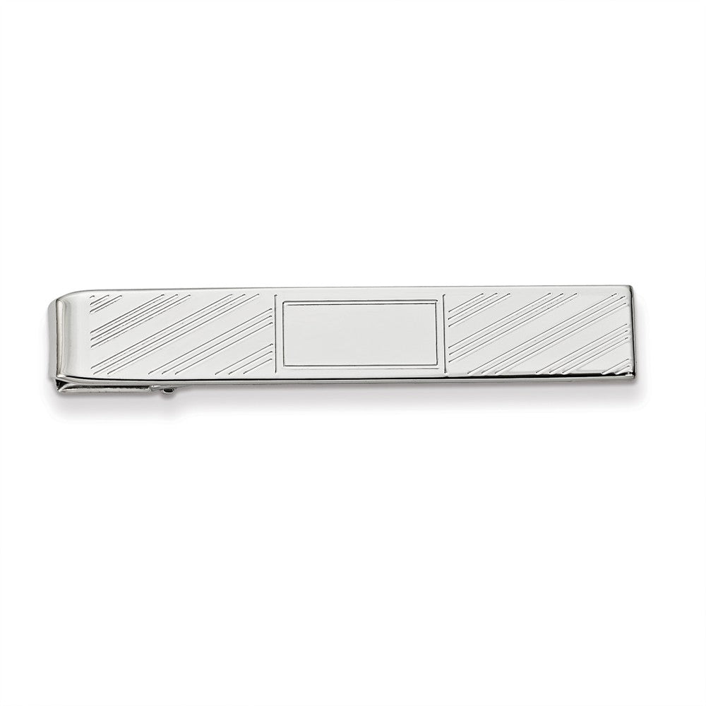 Rhodium Polished Men's Tie Bar with Engravable Center Square Main image