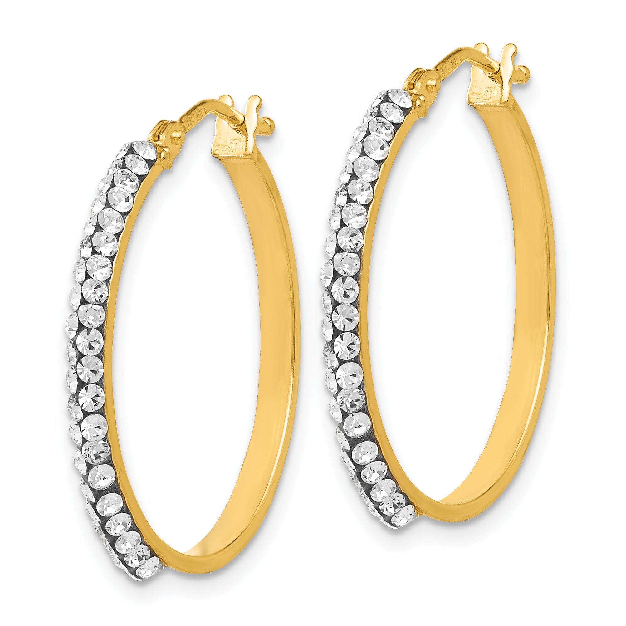 14K Gold Hoop Earrings with Swarovski Crystals, Polished & Hollow Design