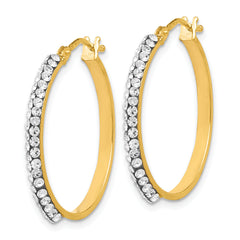 14K Gold Hoop Earrings with Swarovski Crystals, Polished & Hollow Design