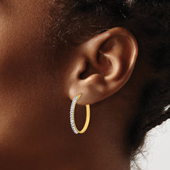 14K Gold Hoop Earrings with Swarovski Crystals, Polished & Hollow Design