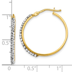 14K Gold Hoop Earrings with Swarovski Crystals, Polished & Hollow Design
