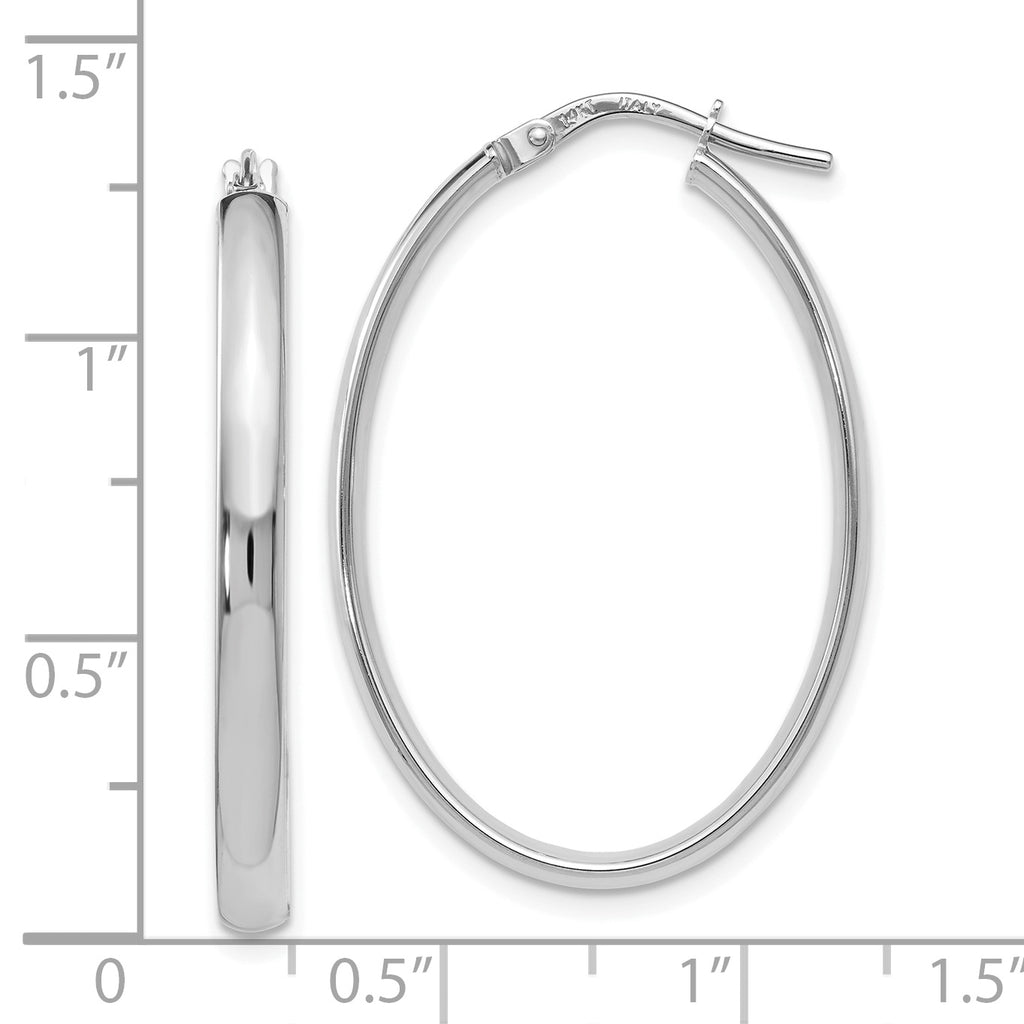 14K White Gold Oval Hoop Earrings with Polished Finish Lifetime Guarantee