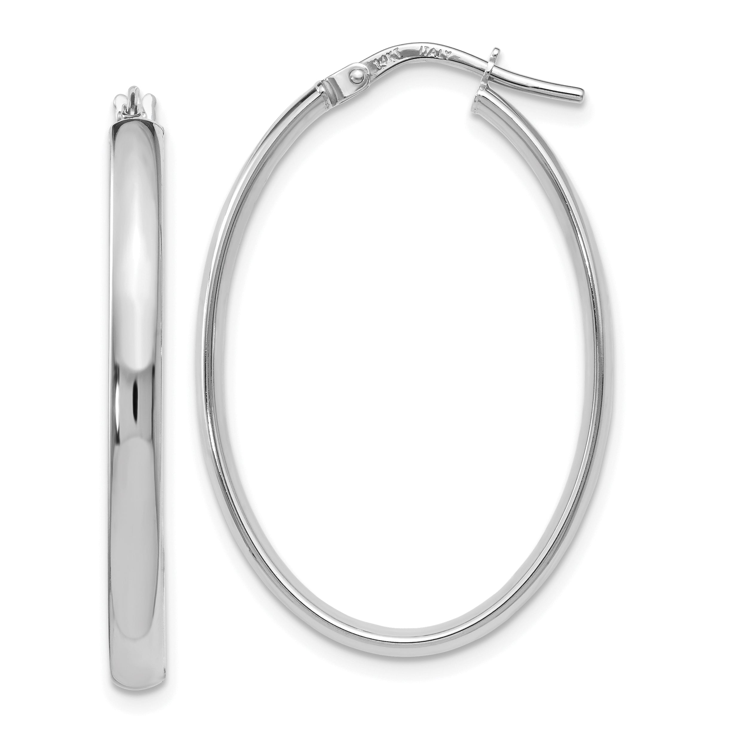 14K White Gold Polished Oval Hoop Earrings