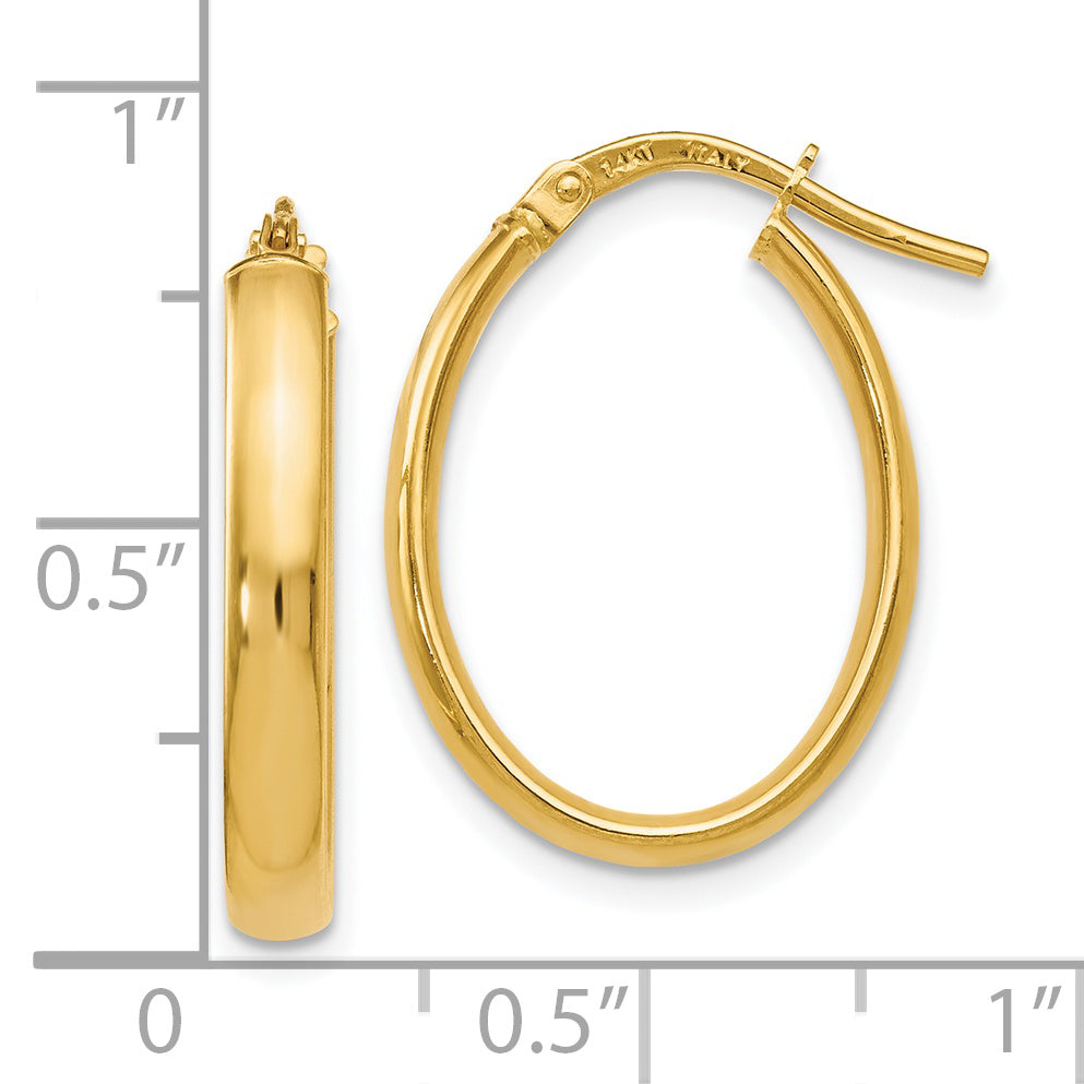 14K Gold Polished Oval Hoop Earrings with Lifetime Guarantee