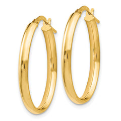 14K Gold Polished Oval Hoop Earrings with Hollow Design 26mm