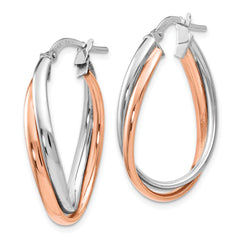 14K Rose and White Gold Polished Fancy Hoop Earrings
