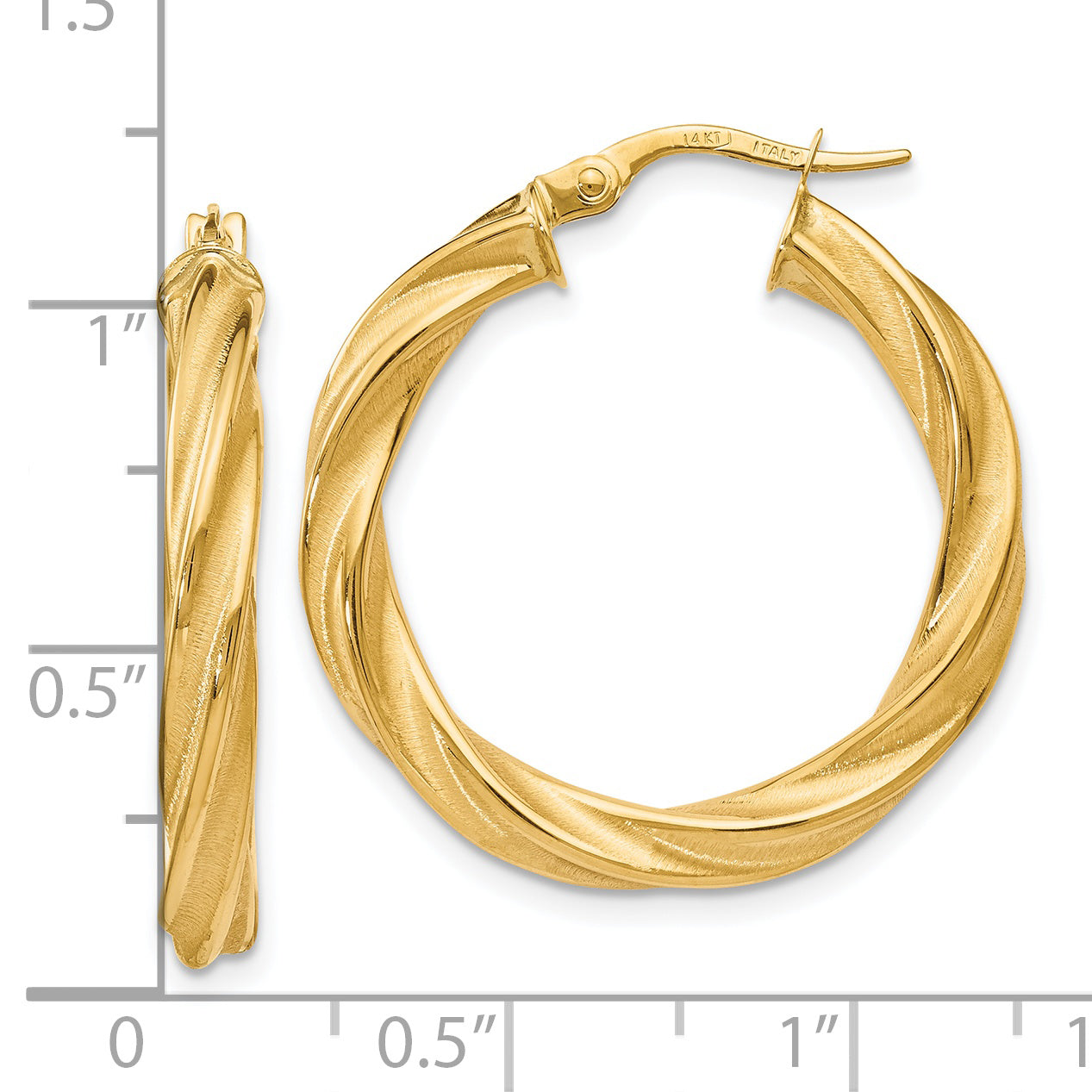 14K Gold Twisted Hoop Earrings with Polished Scratch-Finish  Elegant & Lightweight