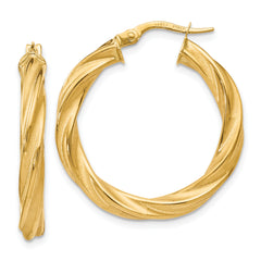 14K Polished Scratch-finish Twisted Hoop Earrings