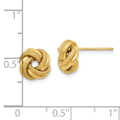 14K Gold Polished Love Knot Earrings with Diamond-Cut Detail  Elegant Women's