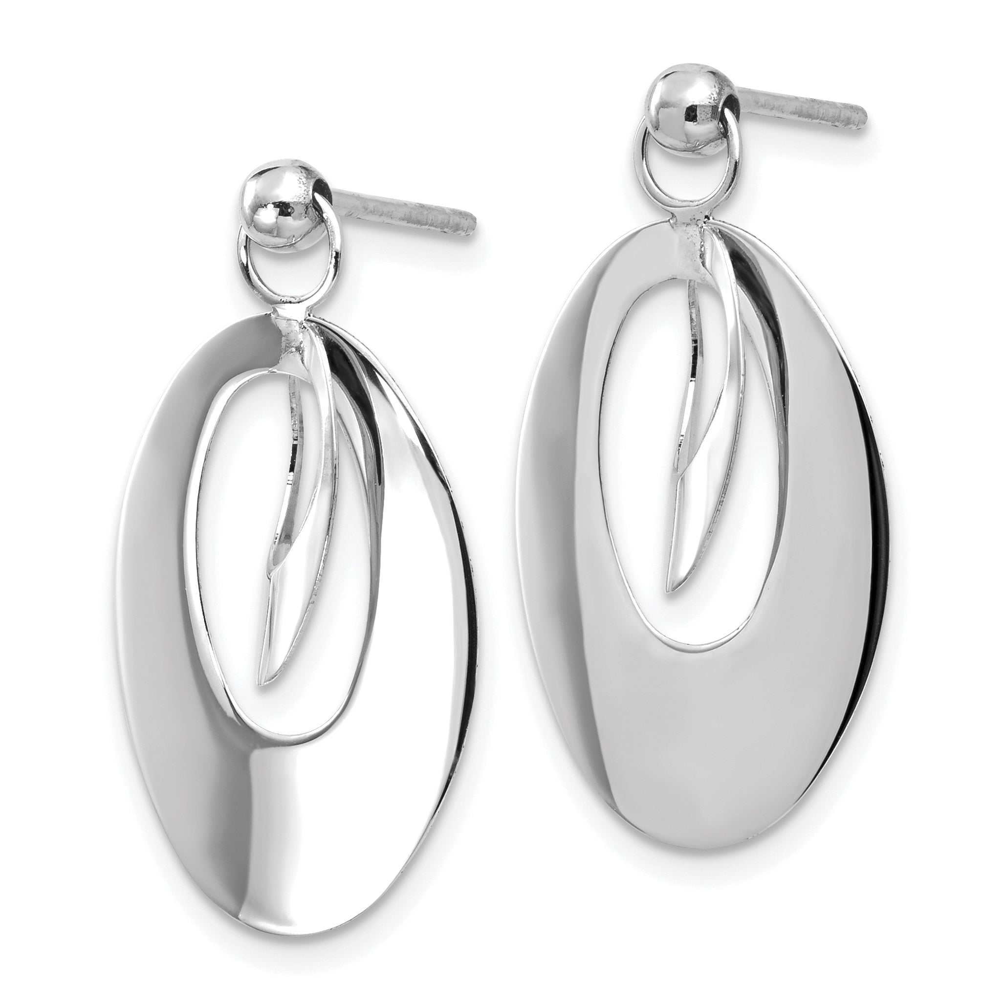 14K White Gold Polished and Scratch Finish Oval Reversible Post Ea