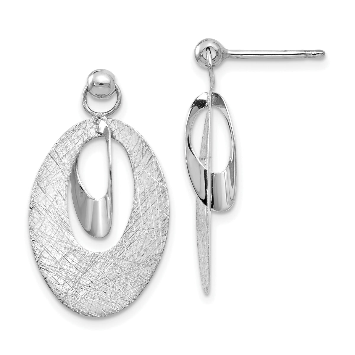 14K White Gold Polished and Scratch Finish Oval Reversible Post Ea