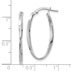 14K White Gold Twisted Oval Hoop Earrings with Polished Finish  Elegant & Lightweight