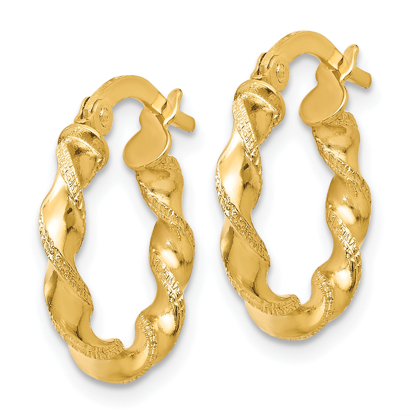 14K Gold Twisted Hoop Earrings with Polished Finish and Lifetime Guarantee Secondary image