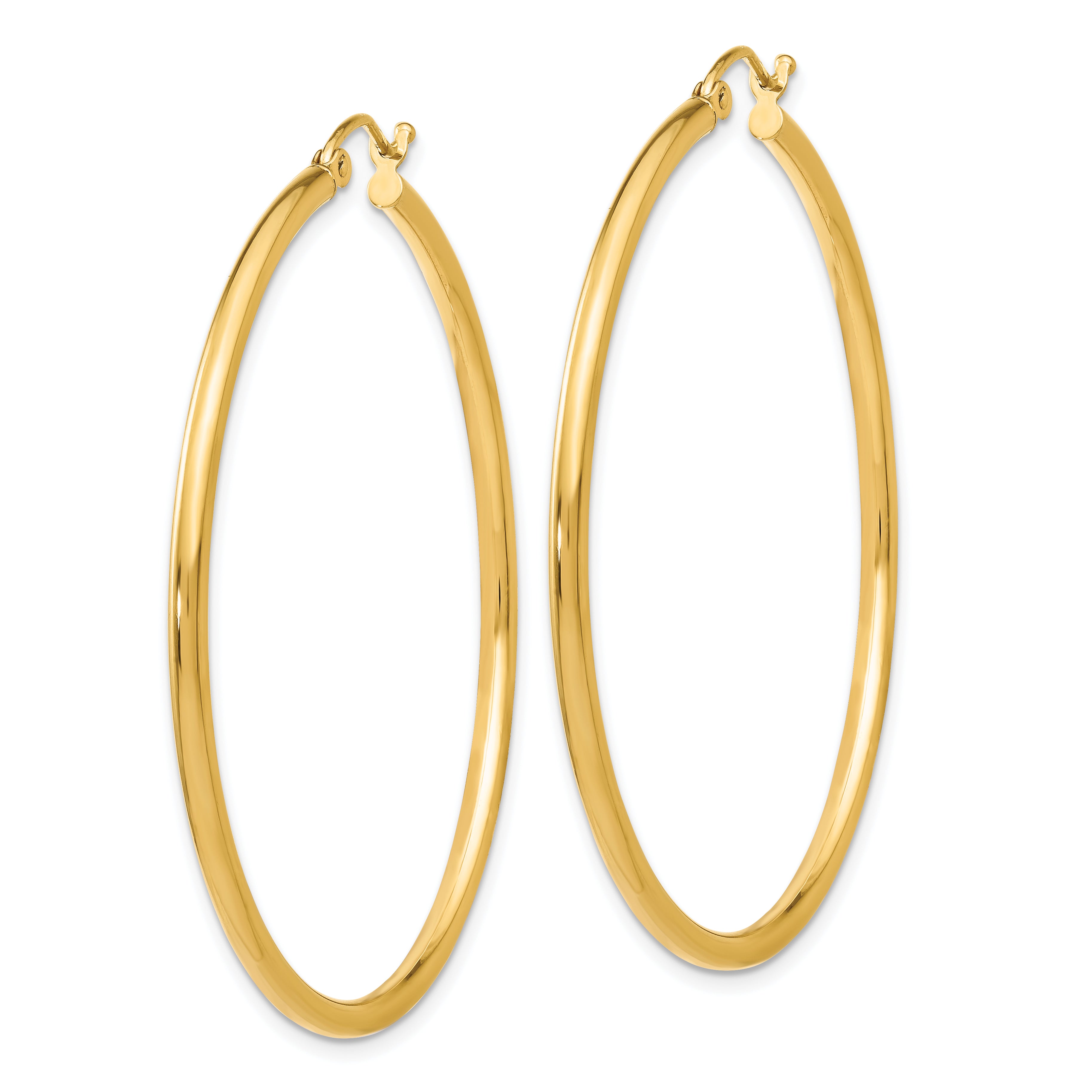 14K Gold Polished Hollow Hoop Earrings with Hinged Closure  Elegant 2mm Thin