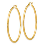 14K Gold Polished Hollow Hoop Earrings with Hinged Closure  Elegant 2mm Thin