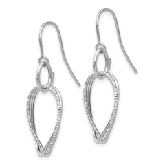 14K White Gold Polished and Textured Shepherd Hook Earrings