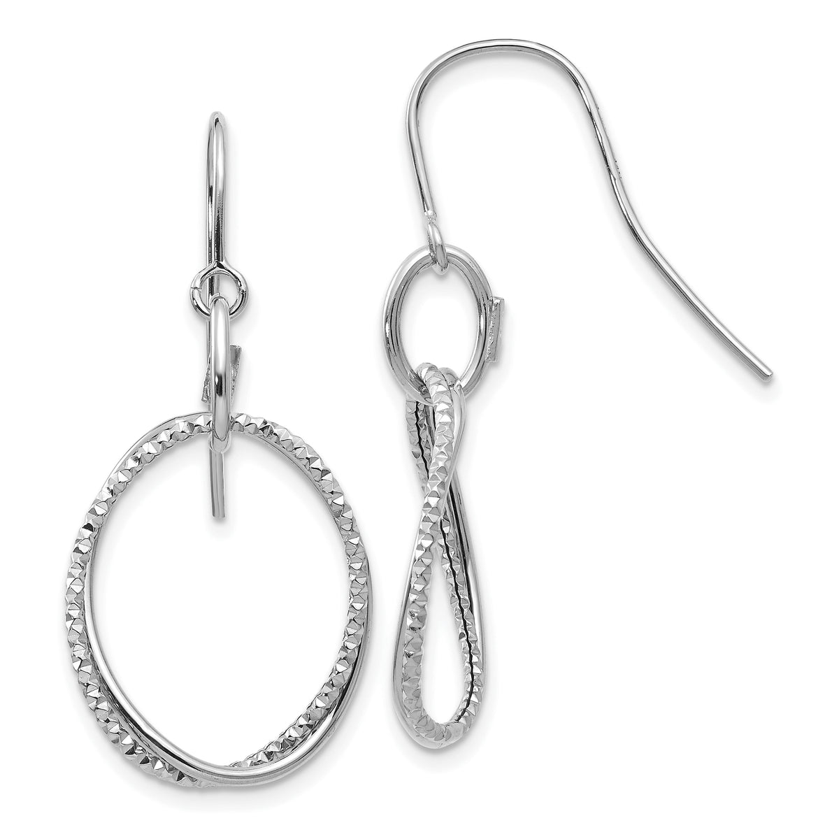 14K White Gold Polished and Textured Shepherd Hook Earrings