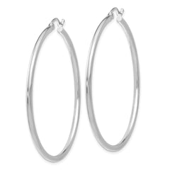 14K White Gold Polished Hoop Earrings with Rhodium Finish 2mm Elegant Design