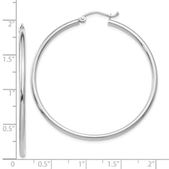 14K White Gold Polished Hoop Earrings with Rhodium Finish 2mm Elegant Design