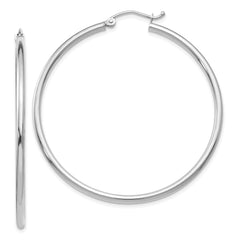 14K White Gold Polished 2mm Hoop Earrings