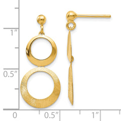 14K Polished and Scratch Finish Circle Post Dangle Earrings