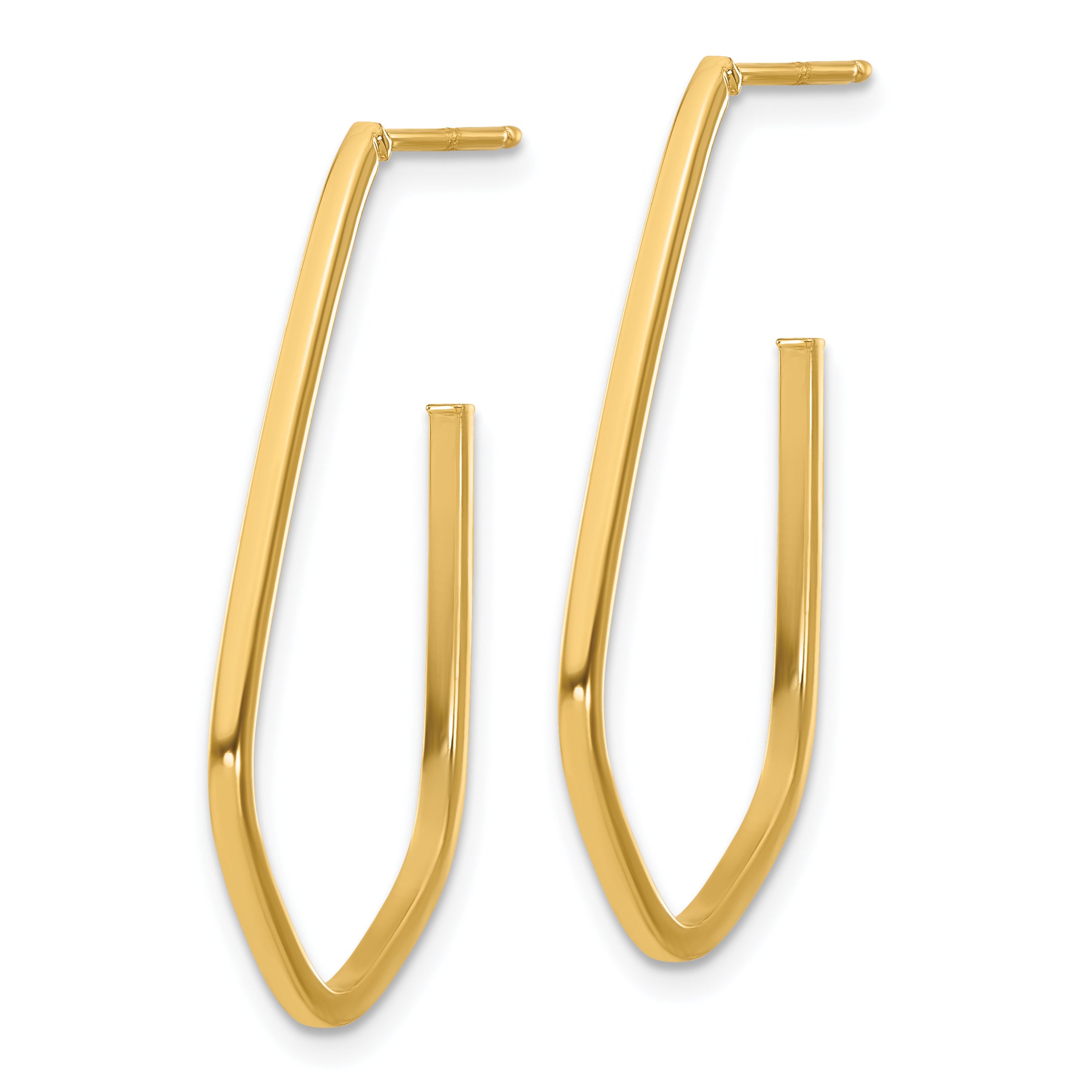 14K Polished Geometric Shaped J-Hoop Post Earrings