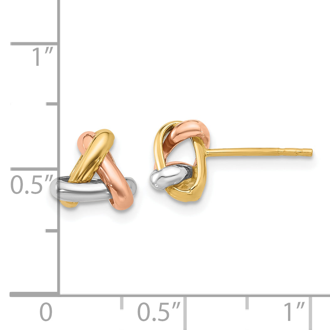 14K Tri-color Polished Love Knot Post Earrings