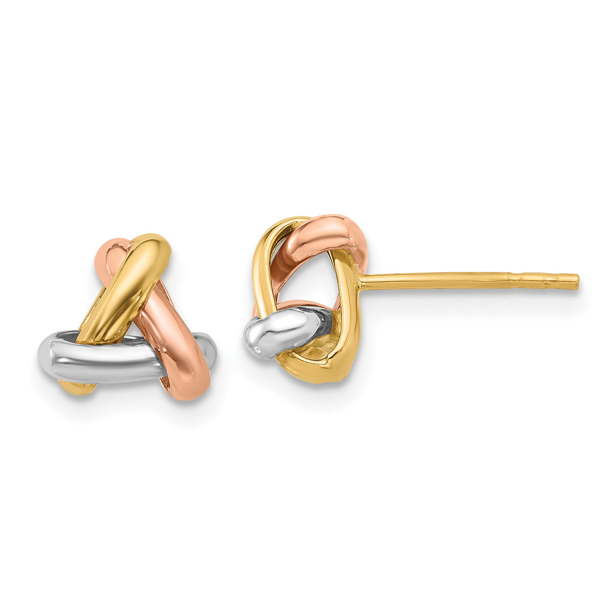 14K Tri-color Polished Love Knot Post Earrings