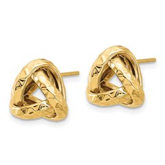 14K Polished and Diamond-cut Triangle Love Knot Post Earrings