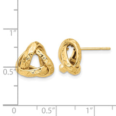 14K Polished and Diamond-cut Triangle Love Knot Post Earrings