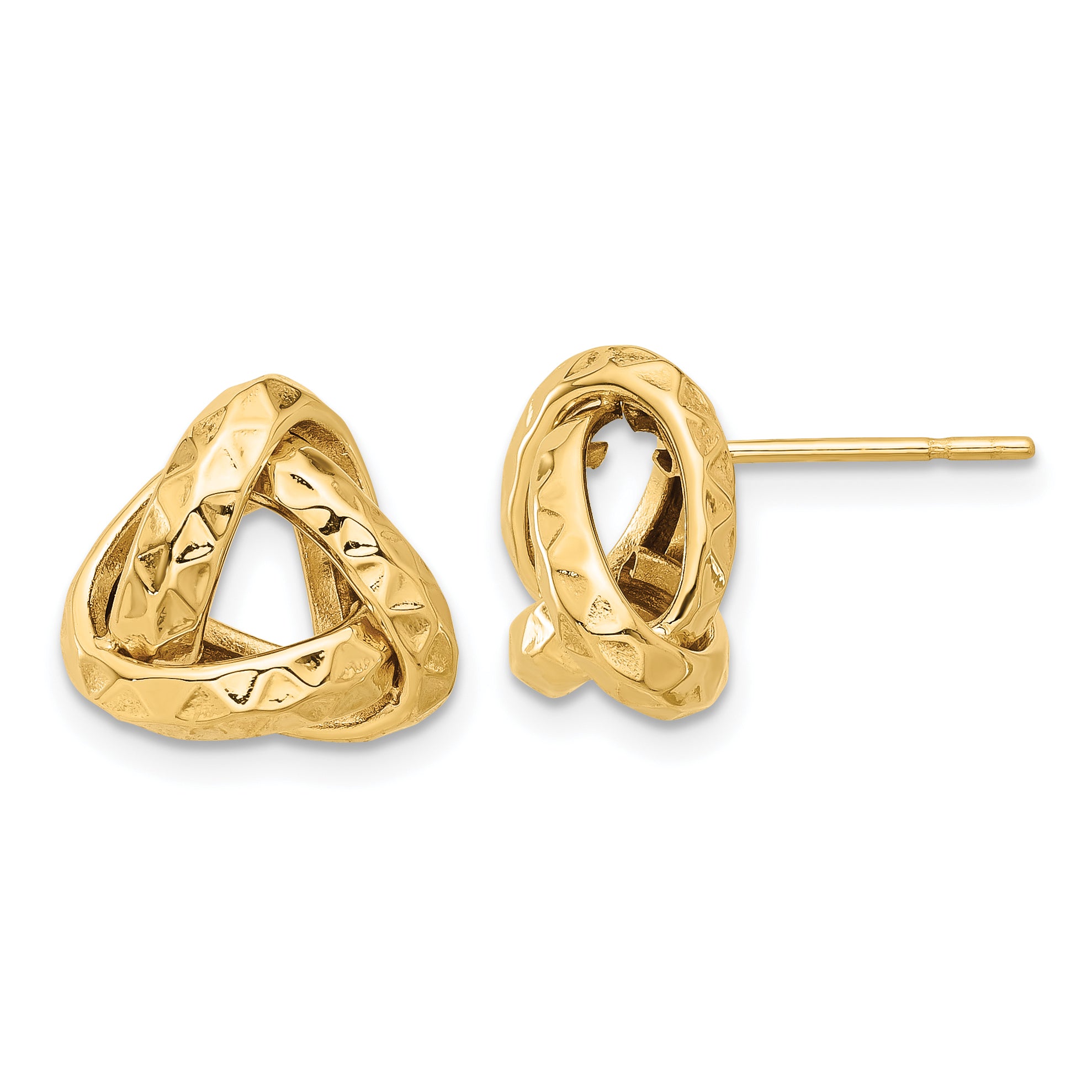 14K Polished and Diamond-cut Triangle Love Knot Post Earrings