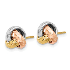 14K Tri-color Polished and Textured Love Knot Post Earrings