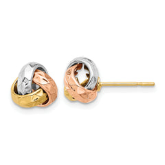 14K Tri-color Polished and Textured Love Knot Post Earrings