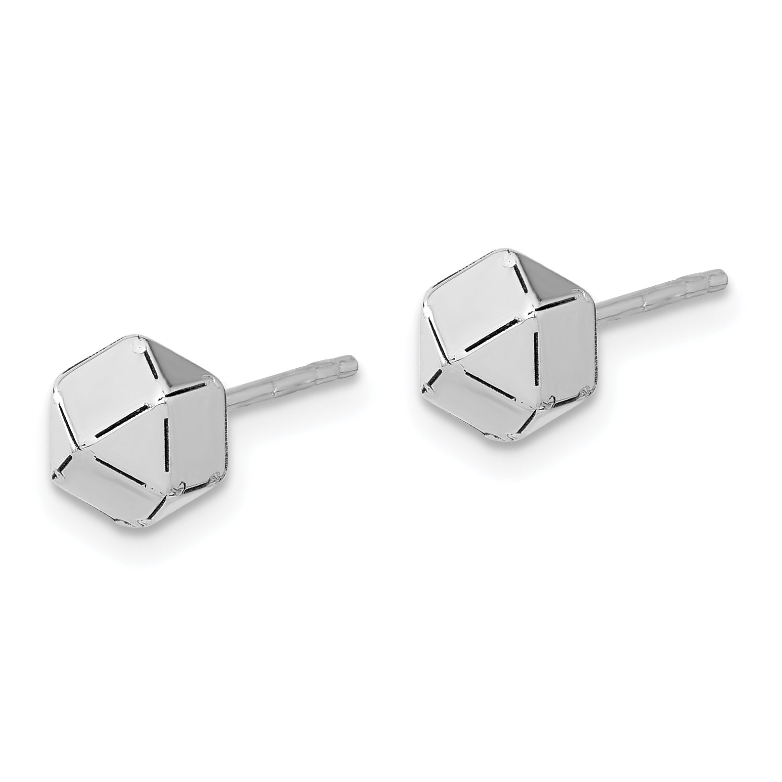 14K White Gold Polished Geometric Ball Post Earrings