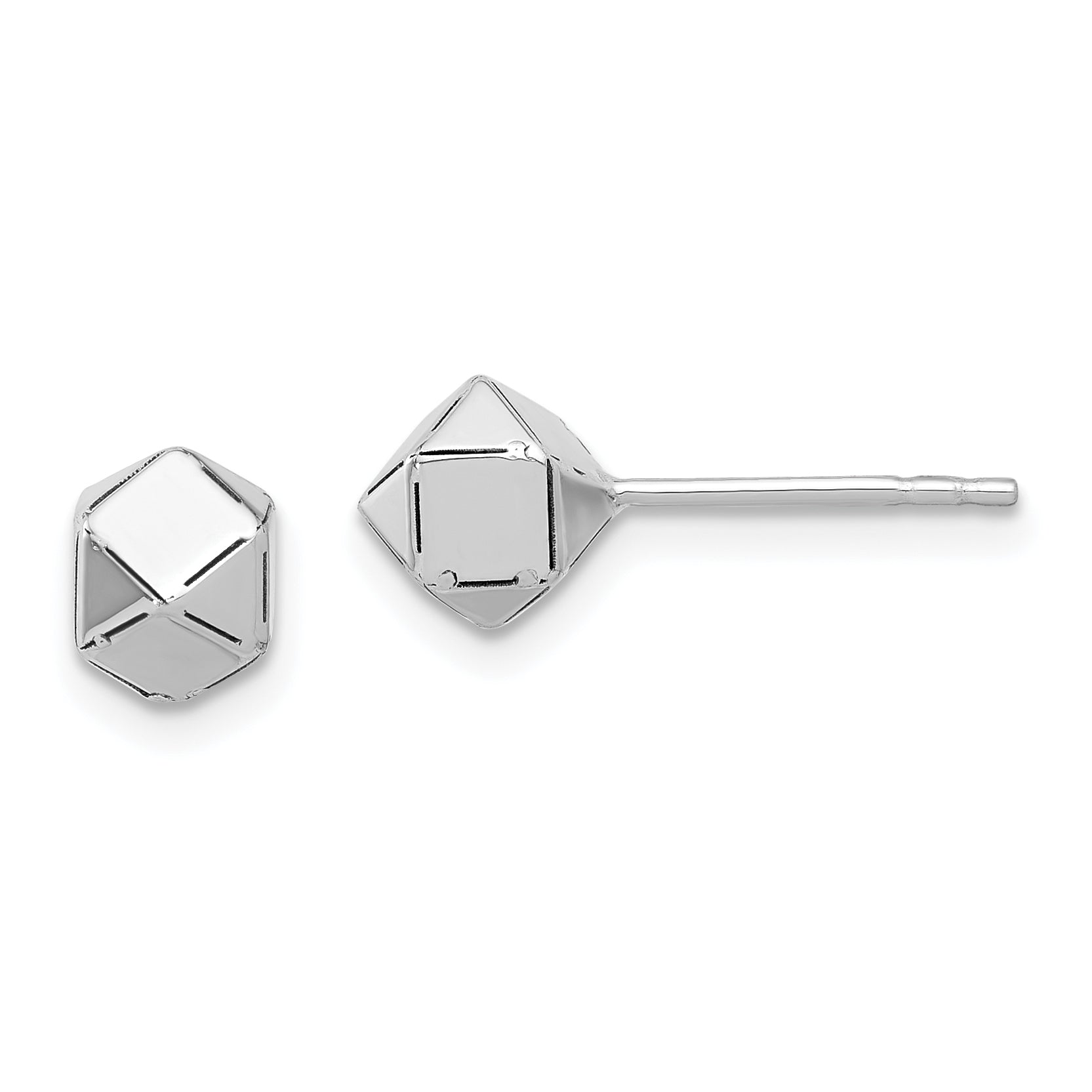 14K White Gold Polished Geometric Ball Post Earrings