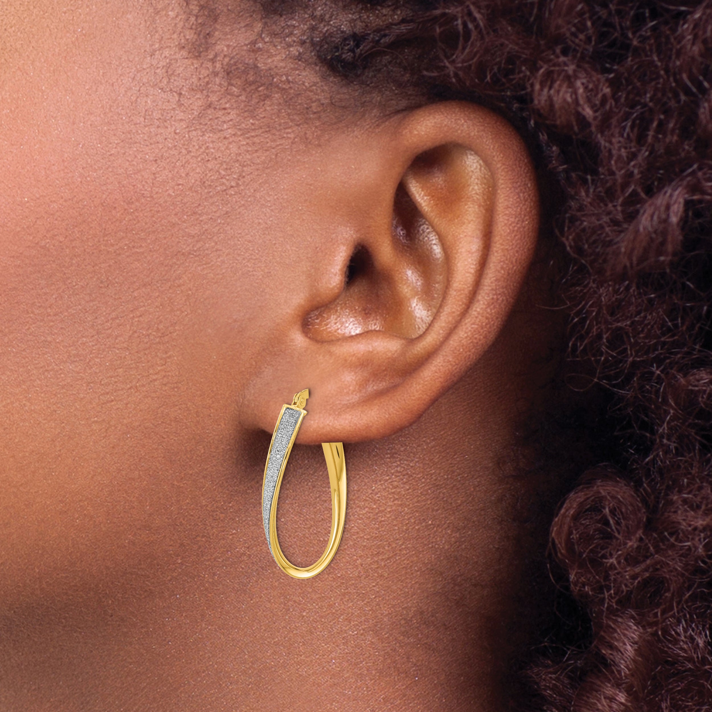 14K Gold Polished Oval Twist Hoop Earrings with Glimmer Finish, Nickel-Free
