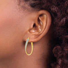 14K Polished Glimmer Infused Oval Twist Hoop Earrings