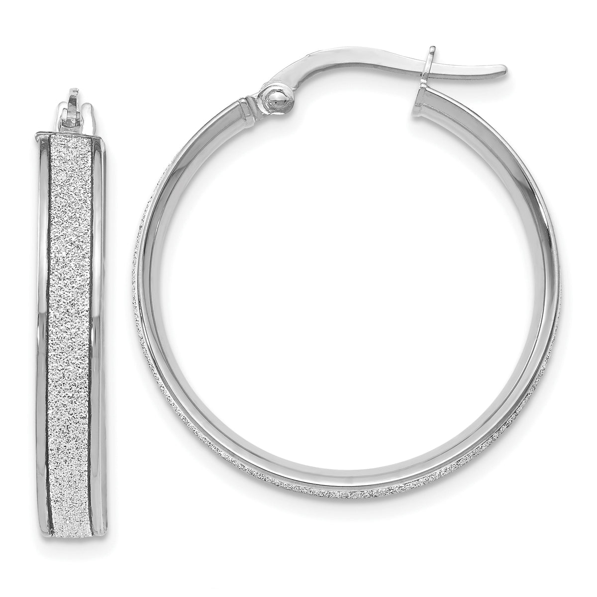 14K White Gold Polished Glimmer Infused Hoop Earrings
