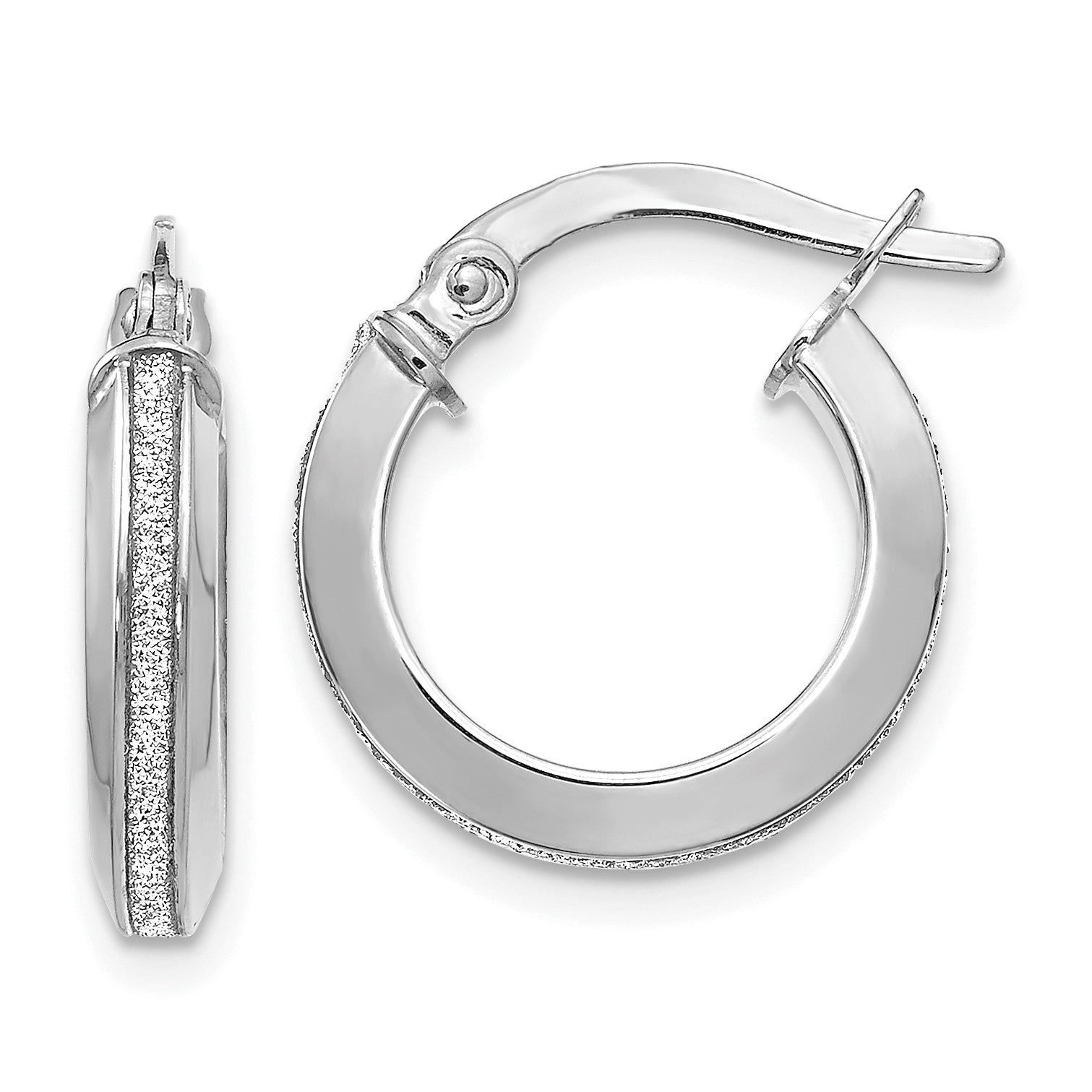 14K White Gold Polished Glimmer Infused Hoop Earrings