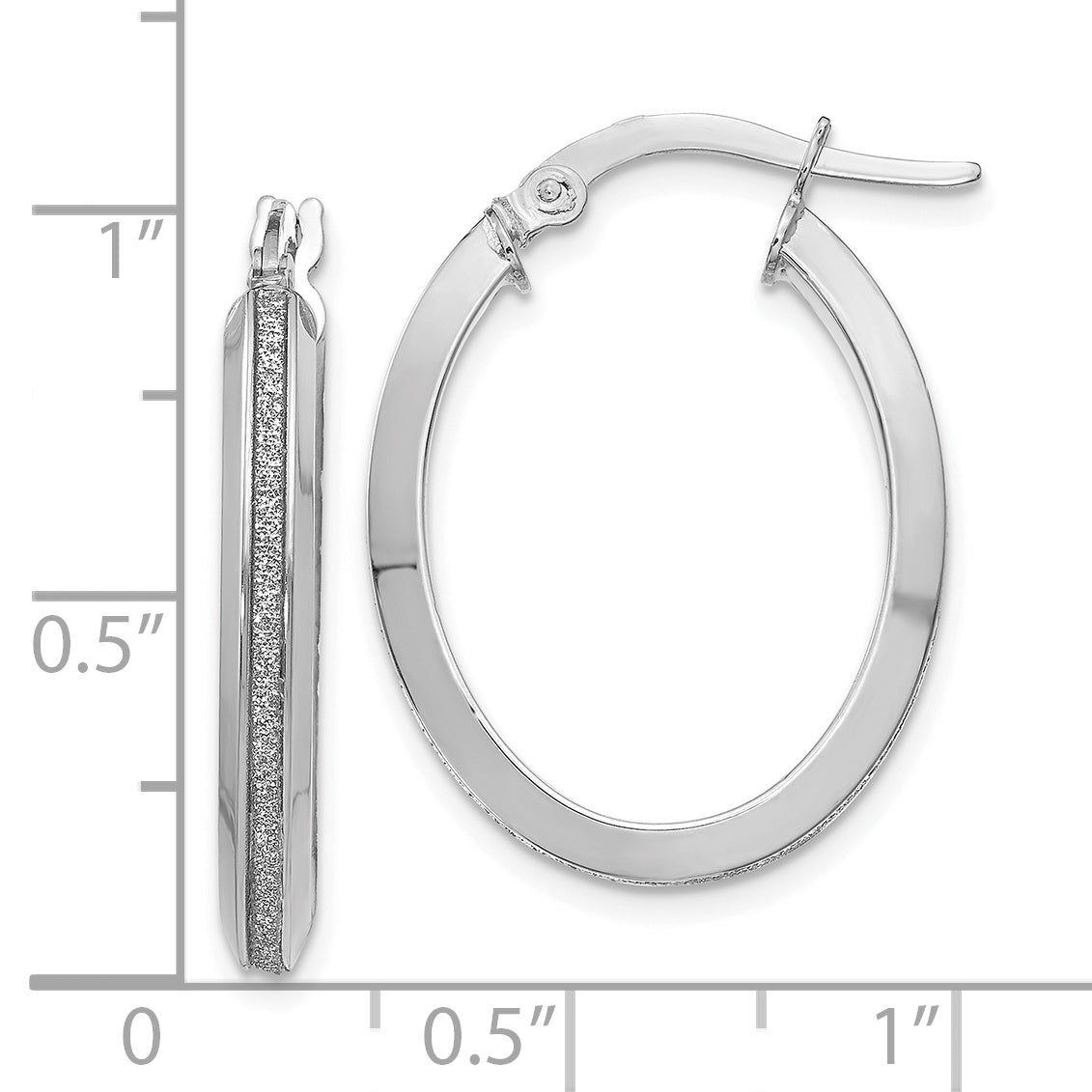 14K White Gold Polished Glimmer Infused Oval Hoop Earrings