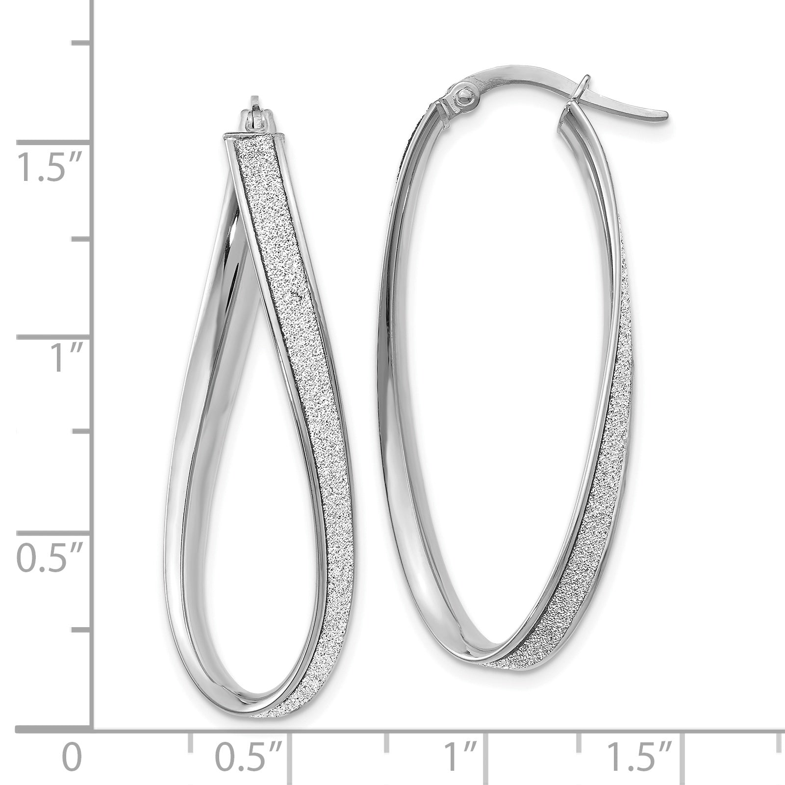14K White Gold Polished Glimmer Infused Oval Hoop Earrings