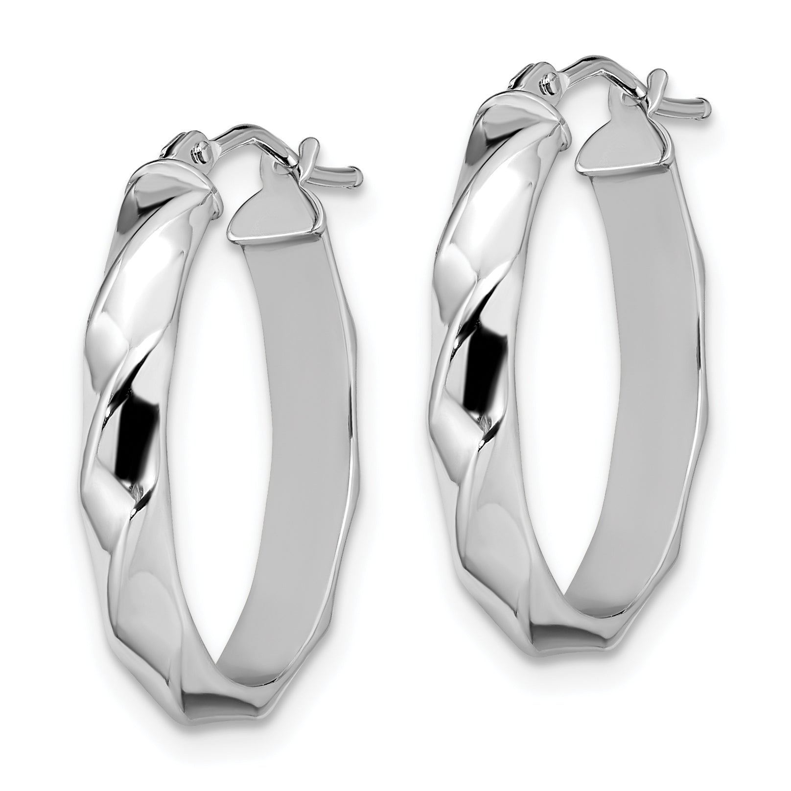14K White Gold Twisted Oval Hoop Earrings with Polished Finish Secondary image