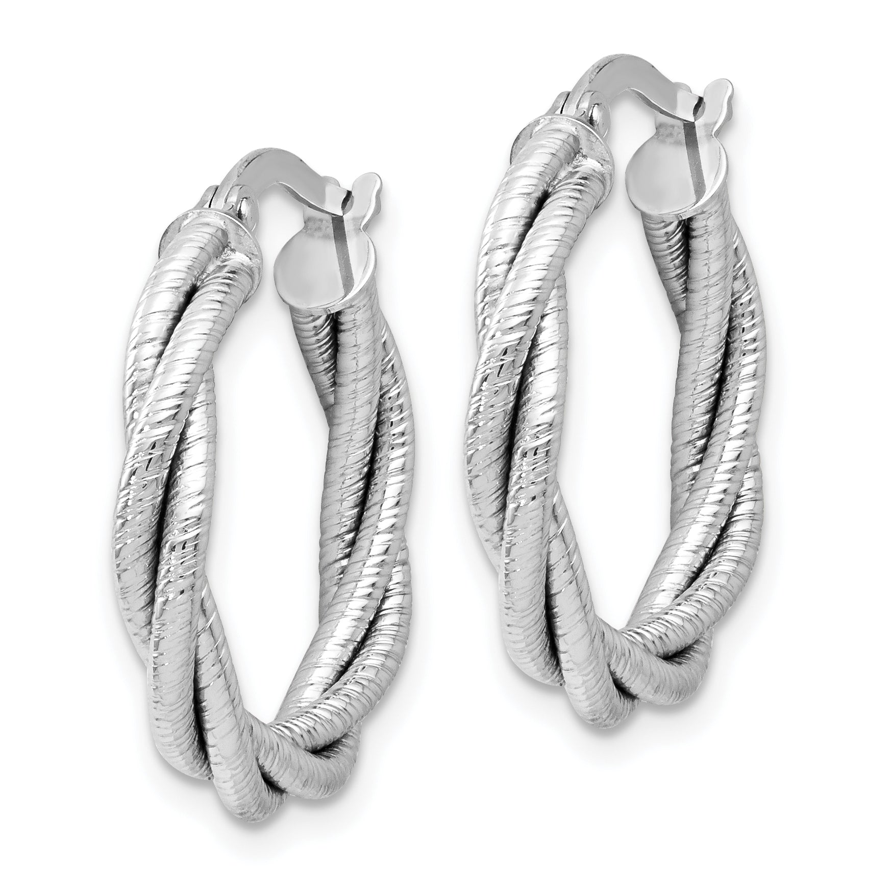 14K White Gold Twisted Triple Hoop Earrings with Polished Rhodium Finish Secondary image