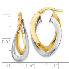 14K Two-tone Polished Twisted Double Hoop Earrings