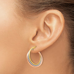 14K Tri-color Polished and Textured Twisted Hoop Earrings